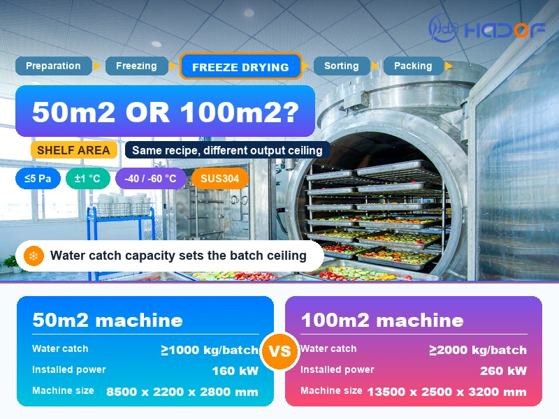 50m2 vs 100m2 freeze dried fruit chips shelf area